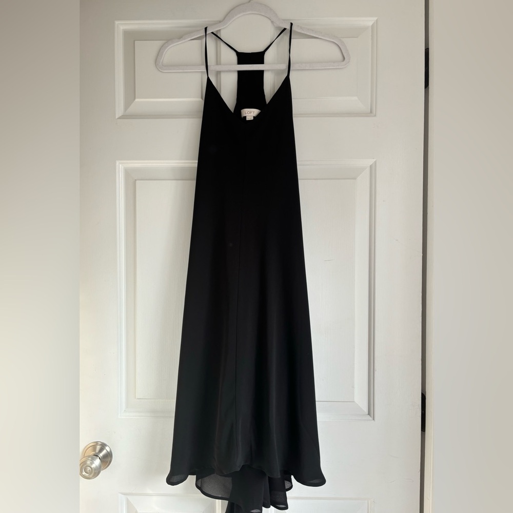 NWOT Loft Black racer back midi cocktail dress 12P
